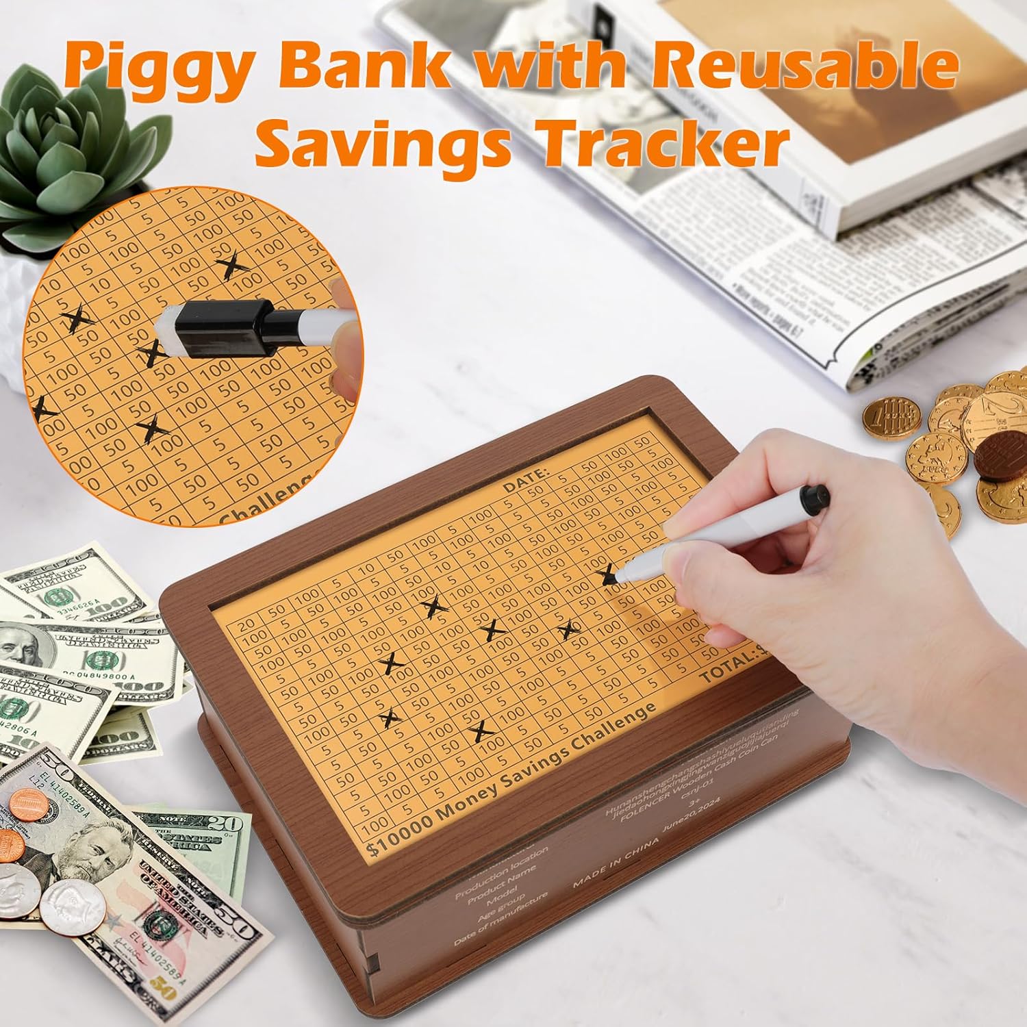 Reusable Wooden Money Saving B - Kids Education Savings recensie en prijs